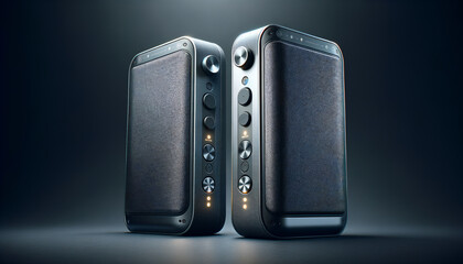 Fototapeta premium Sleek, minimalist portable speakers with fine details and robust build.