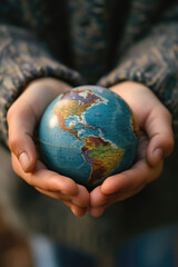 Hands Holding a Small Globe in a Symbolic Gesture of Environmental Care
