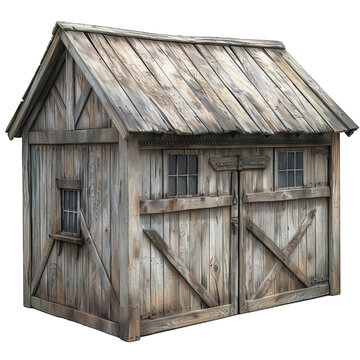 old wooden barn isolated on transparent background ,generative ai