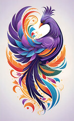 vector illustration, logo of magic bird feathers with patterns, abstract fantasy of unreal beauty with floral patterns, background for smartphone or shorts,