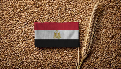 Grains wheat with Egypt flag, trade export and economy concept. Top view.