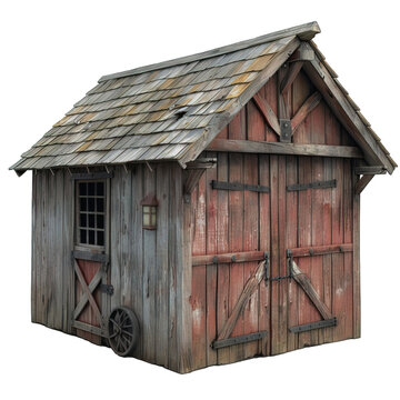 old wooden barn isolated on transparent background ,generative ai