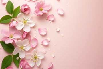 Fototapeta na wymiar Flowers on pink background ideal for greeting cards, invitations, springthemed designs, wallpapers, botanical illustrations, and feminine branding projects.