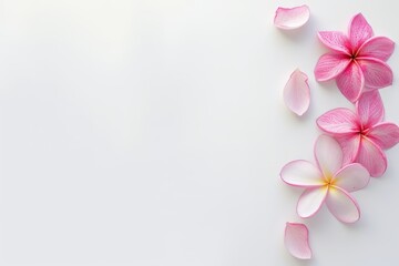 Fototapeta na wymiar Flowers on white background with space for text. perfect for spring themed designs, greeting cards, invitations, wallpapers, botanical illustrations, and feminine branding projects.