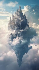 Majestic Floating Castle Above Clouds in a Fantasy Sky at Twilight