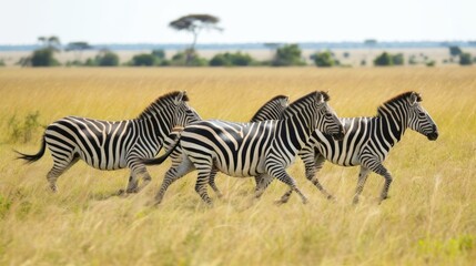 Fototapeta na wymiar Herd of Zebras Running Across the African Plains AI Generated.