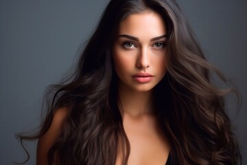 Naklejka premium hot beautiful girl with full lips and long hair and rounded shapes in full height