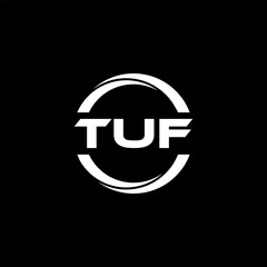 TUF letter logo design with black background in illustrator, cube logo, vector logo, modern alphabet font overlap style. calligraphy designs for logo, Poster, Invitation, etc. - obrazy, fototapety, plakaty