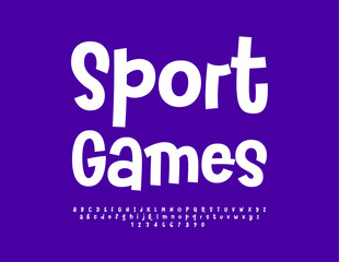 Vector activity logo Sport Games. Trendy white Font. Playful Alphabet Letters and Numbers for Advertising.