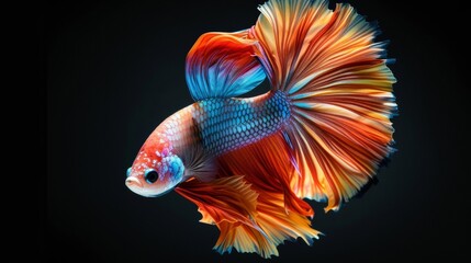 Fototapeta premium Red and Blue Fish on Black Background