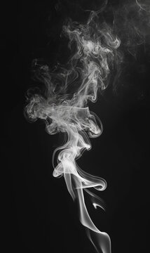 Illustration of realistic white smoke on a clean black background, overlay.