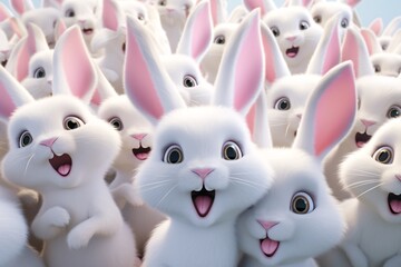 a group of white bunnies - obrazy, fototapety, plakaty