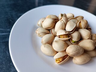 A plate of pistachios