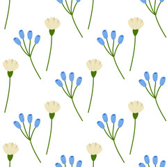 Naklejka premium Seamless floral spring flowers white blue.Vector illustration. For your design, wrapping paper, fabric.