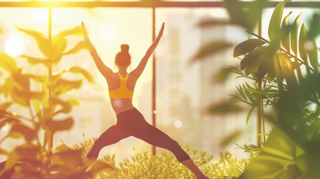 Ragazza pratica stretching la mattina presto