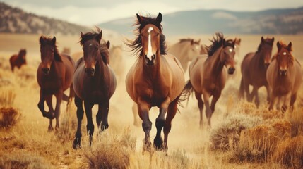 Dynamic Wild Horses in Full Gallop on the Open Plains AI Generated.
