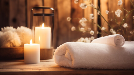 Obraz na płótnie Canvas spa setting with white candles. leisure time 