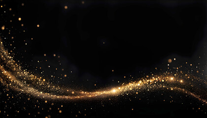 Obraz premium Luxurious golden shiny particles on a dark background with tints and gradients for the design of New Year and Christmas greetings, Luxurious background with an element of gold line and waves, Abstract