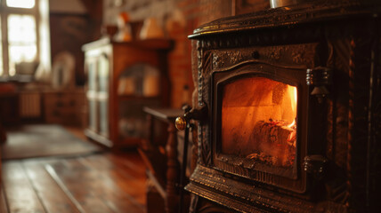 Close-up of a heated fireplace