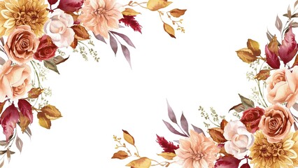 frame with roses isolated on white background, wedding invitation or greeting template