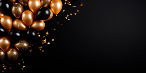 black and gold balloons on a black background. Black Friday

