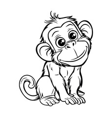 Monkey cartoon coloring page for kids - coloring book
