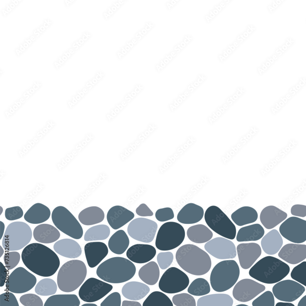 Poster pebble repeated border frame vector illustration. smooth cobblestones template print for interior de
