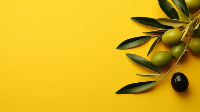 Olive tree twig on a yellow background.