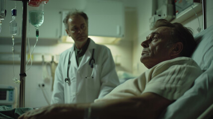 Obraz premium Sick sad man in a hospital room.