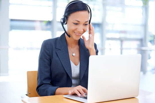 Call centre, financial advisor or woman with laptop for communication, support or customer service. Consultant, virtual help and agent speaking for telemarketing, consultation or online assistance - Powered by Adobe
