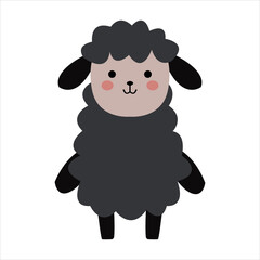 Cute vector sheep with a blush, in a flat style, isolated on a white background.