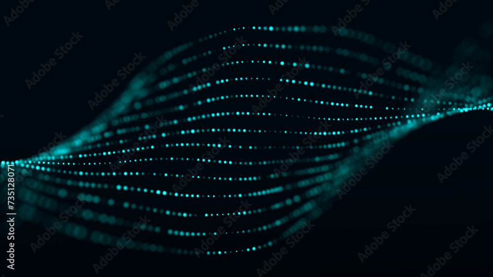 Poster Digital technology. Futuristic background of glowing particles in motion. Large amount of data. 3D rendering.