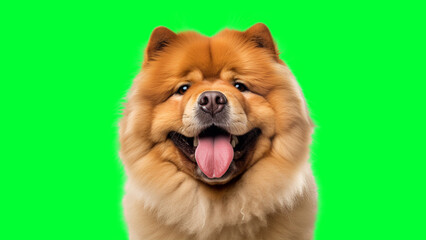 Obraz premium Portrait photo of smiling Chow Chow on green background
