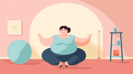 The painting of a fat woman exercising is a reflection of her determination and hard work in maintaining her health. Even though she was in an imperfect state Exercise is also important and beneficial