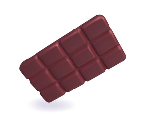 Fast food 3d icon. Chocolate bar. Dessert and delicacy, takeaway eating. Candy and sweet. Sticker for social networks. Cartoon isometric vector illustration isolated on white background