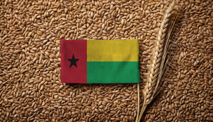 Grains wheat with Guinea-Bissau flag, trade export and economy concept. Top view.