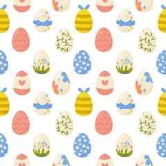 Seamless pattern easter eggs with different textures. Vector illustration. For your design, wrapping paper, fabric.