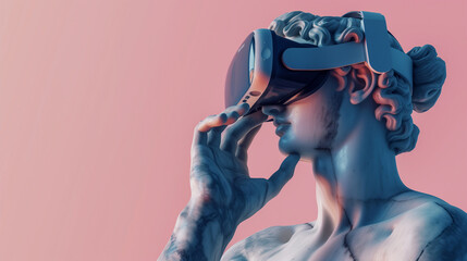 Classical Bust with VR Headset: A Fusion of Ancient Art and Modern Technology