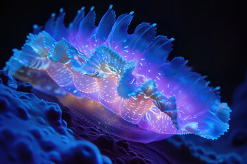 An intriguing deep-sea mollusk emitting a soft, ethereal glow in the darkness