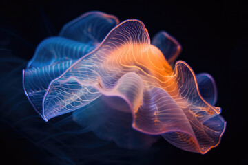 An intriguing deep-sea mollusk emitting a soft, ethereal glow in the darkness