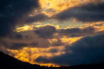Sunset on National park of Sierra de las Nievas, Andalusia, Spain