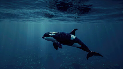 A sleek orca gliding through the deep blue sea