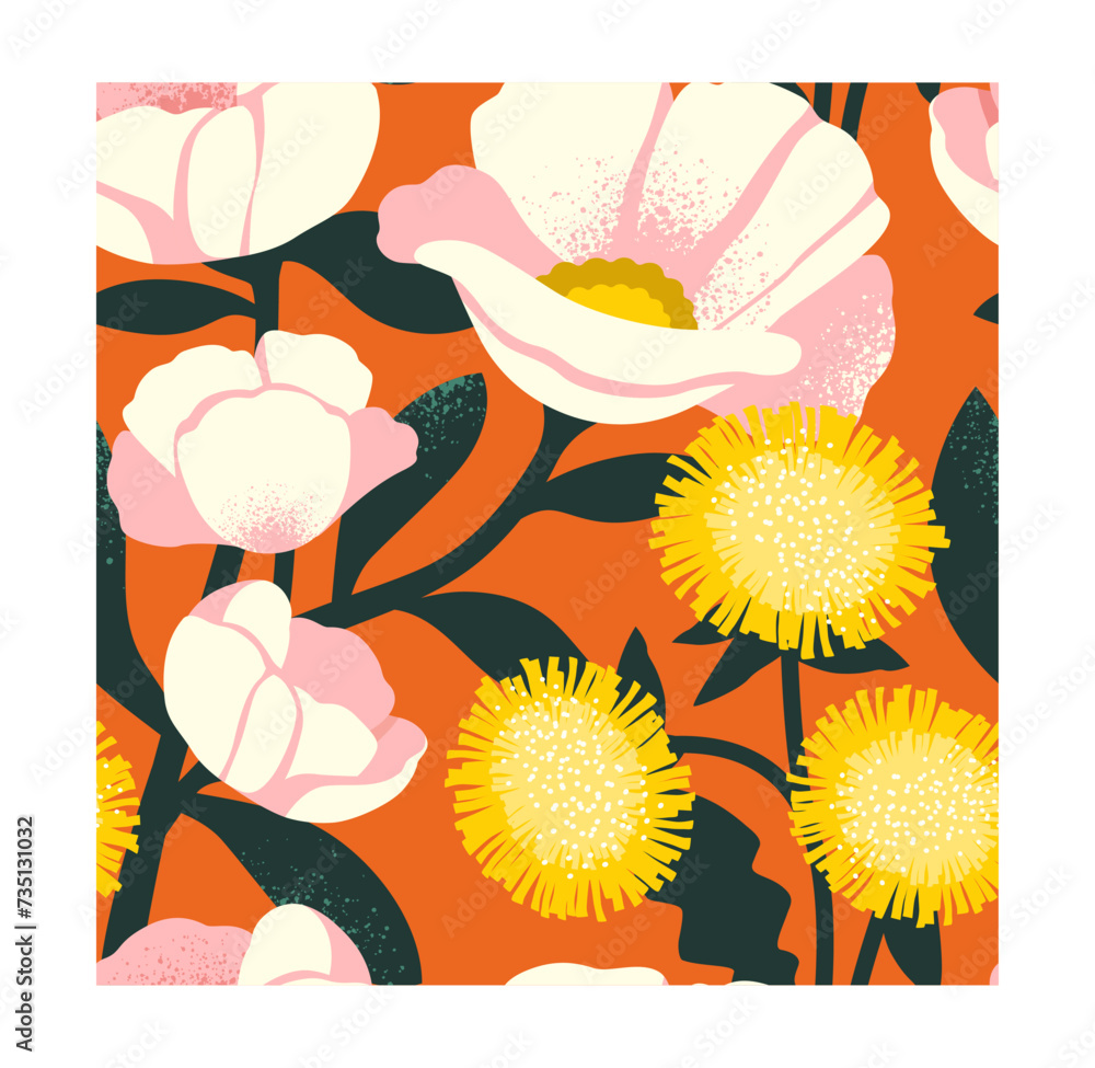 Poster seamless pattern with flowers concept. repeating design element for printing on fabric. poster or ba