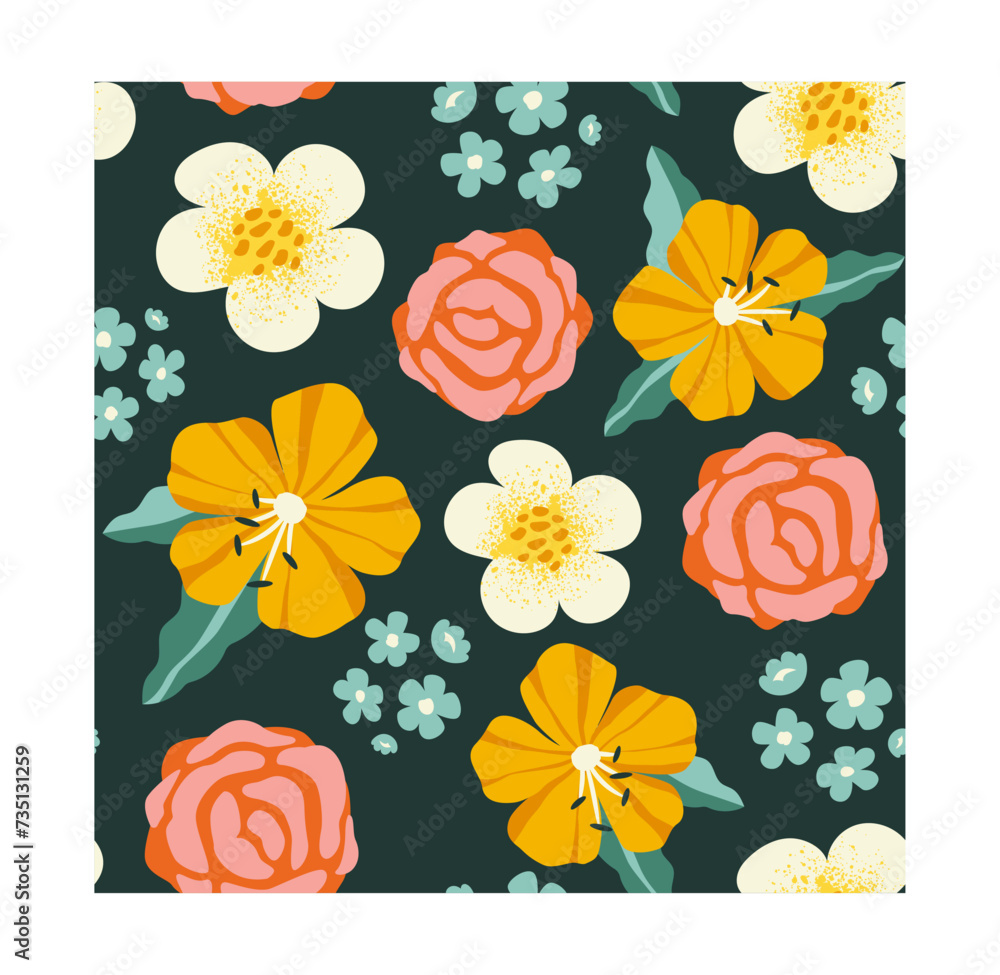Poster seamless pattern with flowers concept. repeating design element for printing on fabric. natural flor
