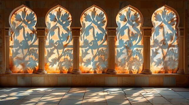 Beautiful stained glass windows in the cloister of the mosque.