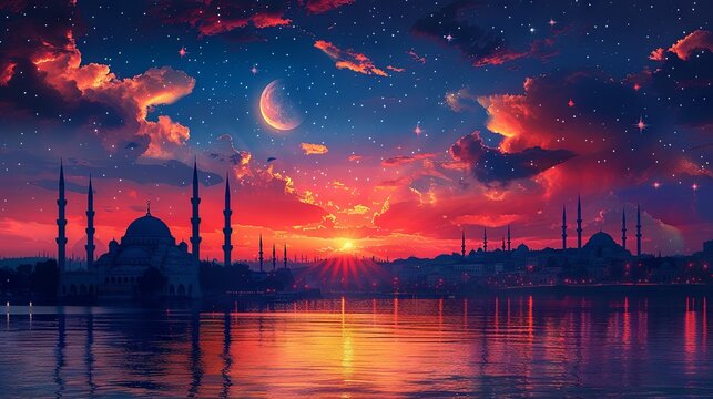 Beautiful sunset over the Istiklal lake in Istanbul, Turkey