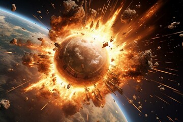 Spacecraft explosion and descent onto Earth. Generative AI