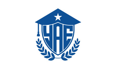 YAE three letter iconic academic logo design vector template. monogram, abstract, school, college, university, graduation cap symbol logo, shield, model, institute, educational, coaching canter, tech