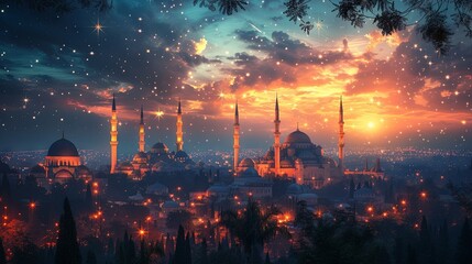 Beautiful view of the city of Istanbul at night, Turkey. - obrazy, fototapety, plakaty
