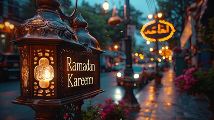 Lanterns on the streets of arabian town. Ramadan Kareem.